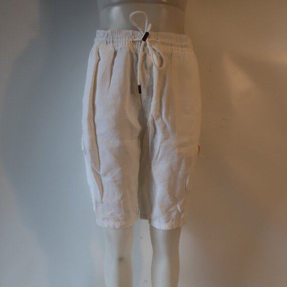Mens Vilebrequin White 100% Linen Flat Front Drawstring Cargo Shorts 3XL - Picture 2 of 14